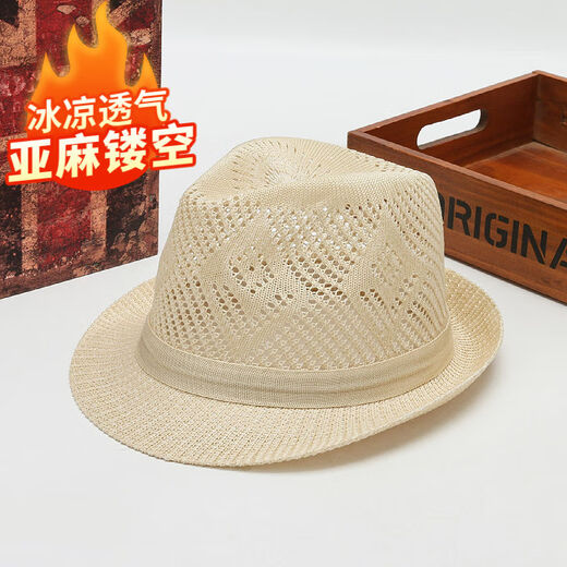 Abflugtag Wäsche Strohhut Hut Neuer Sommer Cooler Hut Männer Sonnenhut mittleren Alters und ältere Menschen mit großer Brenne geflochtene, atmungsaktive Khaki One Size 58 cm
