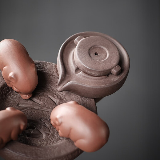 Yuxuan purple clay tea pet backflow incense burner ornaments piggy drinking water handmade cute mini wealth-seeking pieces tea table tea play blessing pig backflow incense burner--time comes and turns