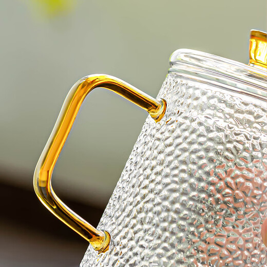 Porcelain brand tea set, hammered glass tea set, simple Japanese style high temperature resistant kung fu tea cup, office teapot, tea tray small set, hammered elegant 7-piece set + round melamine plate, 8 pieces