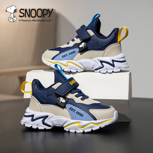 SNOOPY史努比童鞋男童运动鞋冬季短绒加棉跑步鞋保暖棉鞋3933A深蓝米31