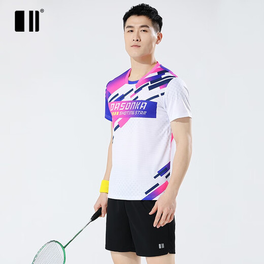 单双号春夏新款羽毛球服套装情侣款短袖运动服速干吸汗透气团队比赛服 男紫色套装C112165+12241 L