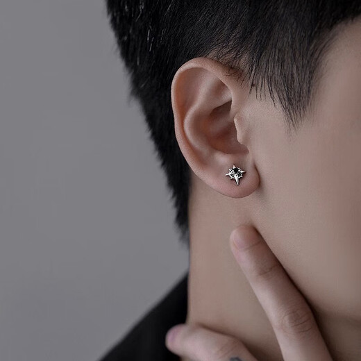 Yinyu Polaris silver needle earrings for men, trendy, high-end and personalized men's niche, handsome earrings for boys, birthday gift, Polaris earrings, black diamond pair YU339A