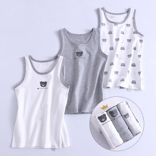 KIDSMAM/DAD [three-piece] children's vest boys and girls pure cotton T-shirt four seasons baby middle and older children sleeveless bottoming shirt bear series three-piece 160