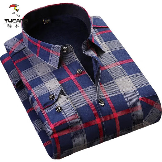 Woodpecker (TUCANO) winter warm shirt plus velvet and thickened men's long-sleeved shirt plaid printed velvet middle-aged and elderly dad's bottoming top 601 L