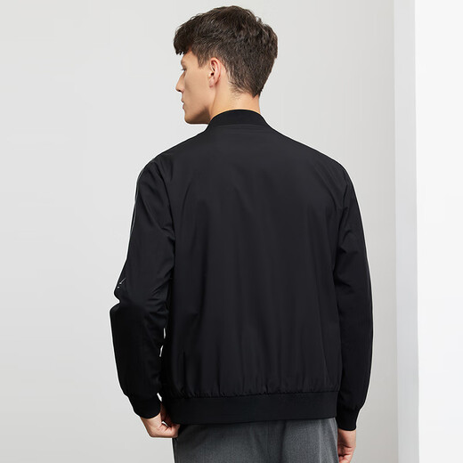 Dances with Wolves Topstitch Design Baseball Collar Jacket Men's Exquisite Lined Windproof Jacket 001 Black 175