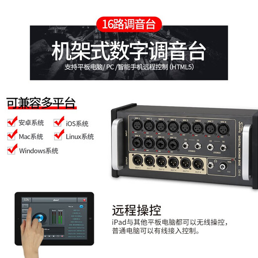 Soundking rack-mounted digital mixer, dedicated digital mixer for stage performances, 20-channel rack-mounted (AB20).