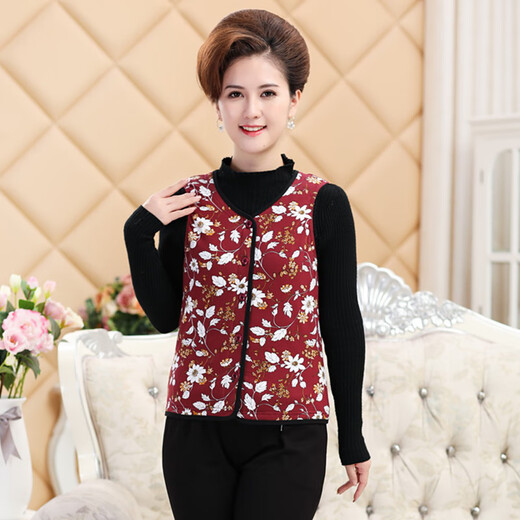 丝煌蚕丝马甲女手工100%桑蚕丝棉袄背心开衫冬季保暖内穿坎肩内胆大码 枣红白花3519 M [建议95-105斤]