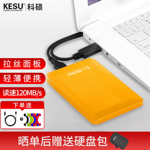 KESU Mobile Festplatte, große Kapazität, USB 3.0, sicher verschlüsselt, externe mechanische Hochgeschwindigkeitsfestplatte, große U-Disk, leuchtendes Gelb + Silikonhülle, 500 GB