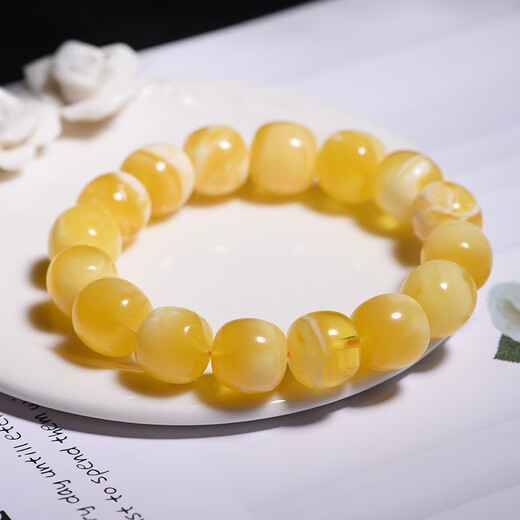 Xuanxia, with certificate, natural raw mineral beeswax old-style bead bracelet, Russian material amber single circle bracelet, men's and women's collection gift, bracelet bead diameter is about 10 mm (with certificate)