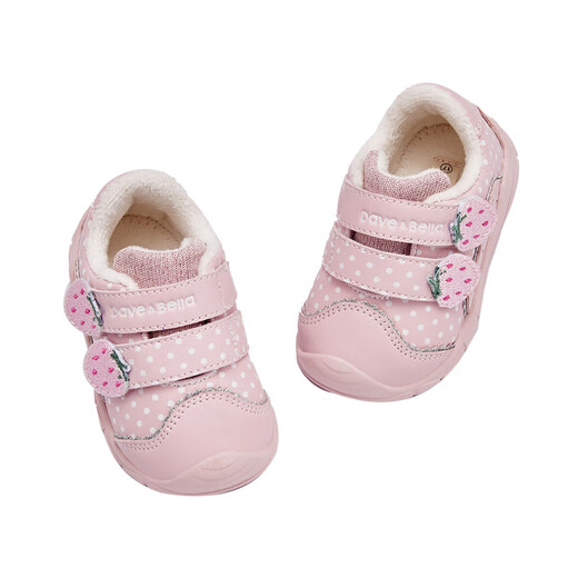 DAVE&BELLA children's sneakers, sweet baby key shoes, plus velvet children's casual shoes, toddler shoes, girls' shoes, winter style, pink, in stock, size 22
