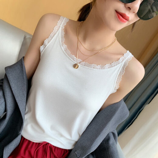 [Refreshing new product in summer] Small camisole for female internet celebrity fat mm large size lace knitted bottoming shirt with suit inside spring autumn summer top white L
