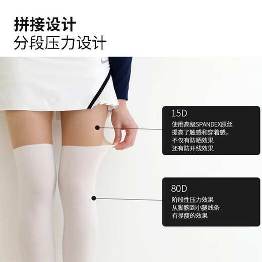 Let s slim Korean sunscreen ice-feel over-the-knee socks leg covers for women sports stockings long stockings elastic non-slip shaping stockings Knee High black skin splicing socks 1 pair one size