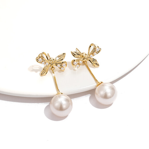 Qlady bow tassel earrings, feminine and high-end, 2025 new imitation pearl earrings, light luxury earrings gift
