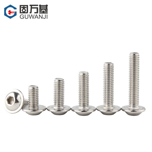 Guwanji 304 stainless steel round head screws with pads, round head hex screws, semi-round head screws with pads, M6*12 10 pieces