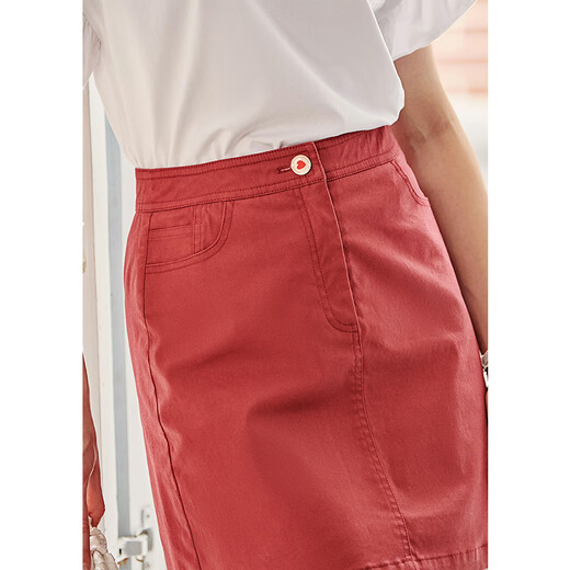 Olrain Ou Ruier summer women's high-waist slim red skirt women's retro versatile hip-covering A-line short skirt O20XB32130 S