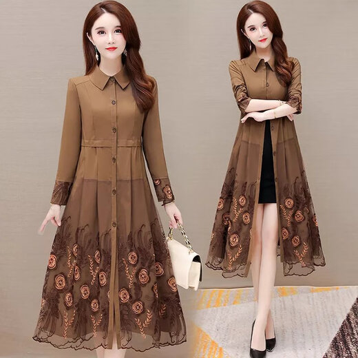 Prodigal gossip pick up-Chaqueta cortavientos con fugas para mujer, cárdigan de longitud media, nuevo estilo de primavera y otoño, color café 5XL, 2023