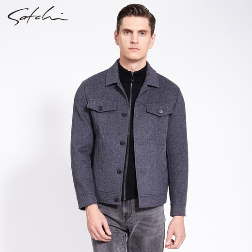 SATCHI Men's Jacket Autumn and Winter Light Luxurious Double-sided Wool Fabric Fashion Versatile Warm Wool Easy-Care Jacket Men Medium Gray 48/170