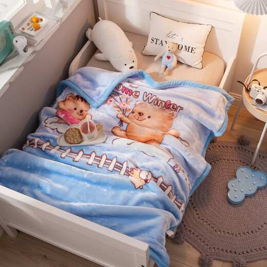 Antarctic children's baby blanket double-layer thickened baby blanket kindergarten quilt autumn and winter nap coral velvet blanket double-layer thickened cloud blanket-Snow Bear 110*140cm without gift bag