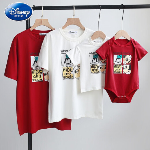 Disney's official flagship Mickey parent-child outfit, Internet celebrity, stylish family of four, summer T-shirt, baby jumpsuit, mother-child outfit, clothes that everyone can wear, white adult L (120-140Jin [Jin equals 0.5 kg])