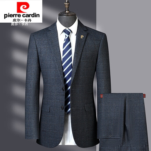 Pierre Cardin high-end brand suit men's autumn and winter high-end middle-aged men's business casual formal wedding suit gray 9813 plaid style 170 yards recommended 100 Jin Jin equals 0.5 kg -120 Jin Jin equals 0.5 kg