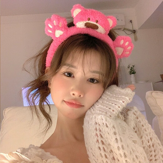 Anzhishang 3D Doll Furry Cute Hairband Super Cute Cartoon Rabbit Frog Face Wash Headband Internet Celebrity 2022 New Hairpin 2# Bear Paw Little White Rabbit