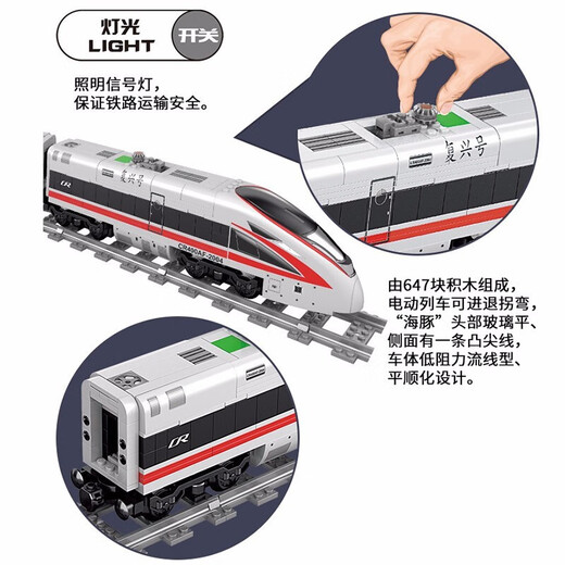 KAZI Harmony EMU Fuxing High-Speed ​​Railway Electric Rail Train Assembled Building Block Model Children's Toy Boy Gift 98229 Red Gold Dragon Fuxing High-Speed ​​Railway