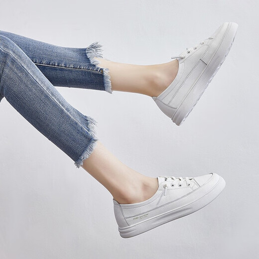 ZHR white shoes for women Internet celebrity contrasting color flat shoes for women without laces Korean style college style casual shoes for women versatile and comfortable sneakers H133 white 36