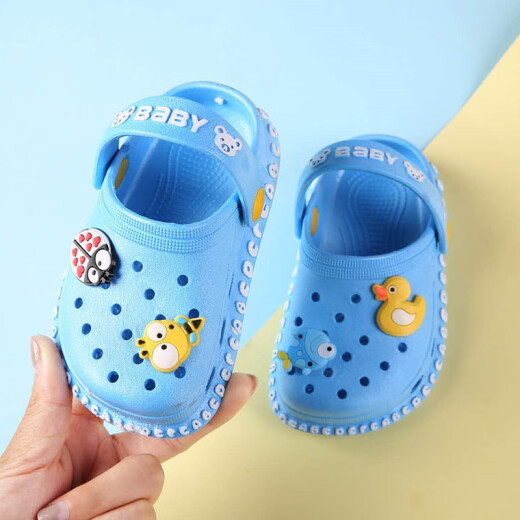 9i9 Jiuaijiu children's slippers bathroom home non-slip soft bottom cartoon baby slippers Baotou anti-collision new blue 20A144