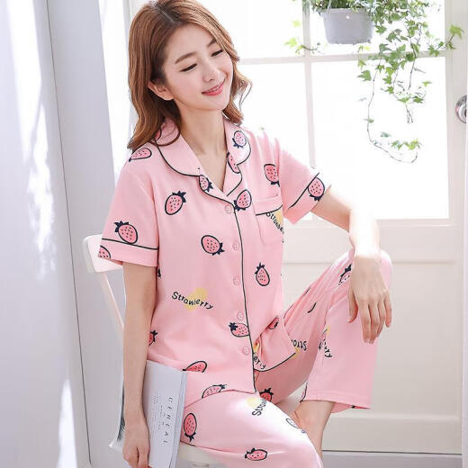 Pretty (Qiaoliya) пижама для женщин в летних брюках с короткими рукавами из чистого хлопка в летнем наборе домашней одежды с тонким темпераментом все темперамента, подходящего для 655 XL, подходящего для 110-130 джан [JIN равно 0,5 кг]