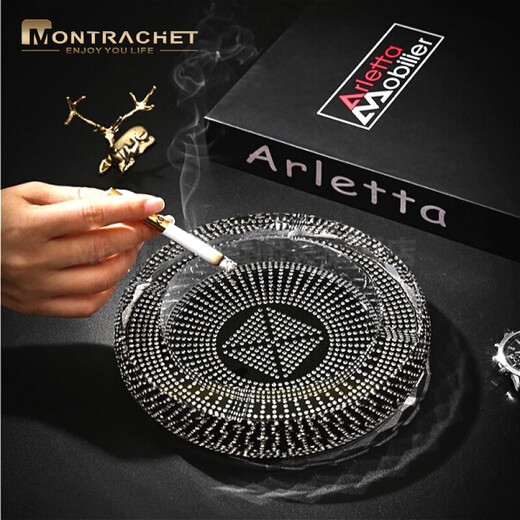 Montrachet diamond-encrusted crystal glass ashtray creative personality trend fashion home living room office European large 20 cm starry gypsophila ashtray