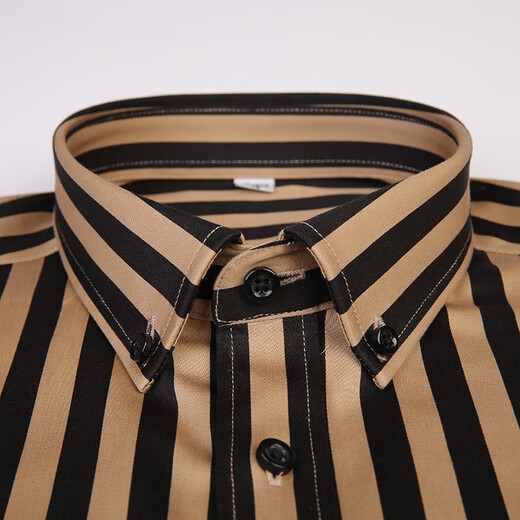 Caizi Yijia striped shirt men's short-sleeved stretch cotton summer slim half-sleeved clothes trendy men's business casual shirt men yellow stripes 5008D 42
