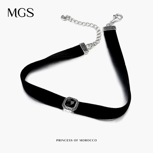 MGS physical same style Mangu silver snowflake choker women's necklace fashionable silver leather rope pendant necklace black agate pendant necklace