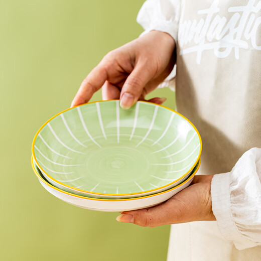 Haoya Jingdezhen ceramic tableware Western food plate rice plate dish plate Nordic plate underglaze color ink blue 8-inch plate 2 pieces