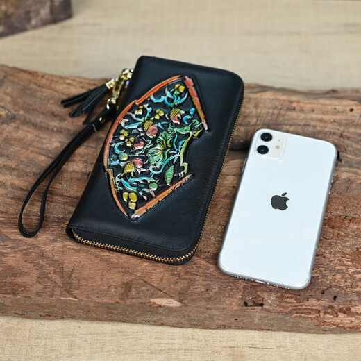 Orpheus Cartera de cuero genuino Moda para mujer Nuevo bolso de estilo étnico Cartera de cuero larga de primera capa para mujer Bolso de mano Cartera para mujer Amarillo