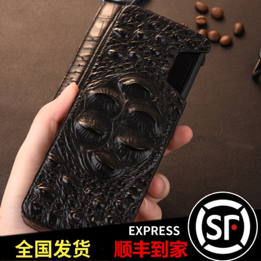 SZFY[SF] Samsung W20 mobile phone case W2020 mobile phone case Fold protective cover f9000 leather case side opening vertical wallet model crocodile pattern side opening model three-dimensional crocodile claw mysterious black - with full set of HD film