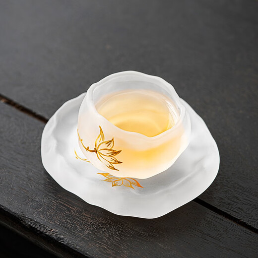 Tangfeng (TANGFENG) Sancai tureen tea set, high-end office reception tea cup, home frosted glass kung fu tea set, lotus frosted cup + lotus frosted coaster