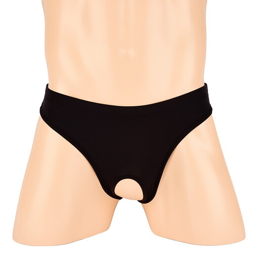 Men's sexy underwear, men's free thong, adult crotchless briefs, exposed balls, low waist, sexy hollow ice silk, white