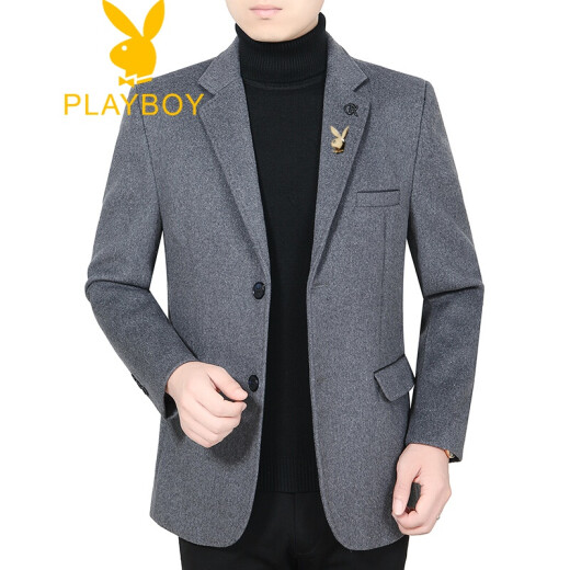 Playboy new wool suit men's autumn and winter new light business men's casual woolen suit jacket casual single suit spring suit gray 190/3XL