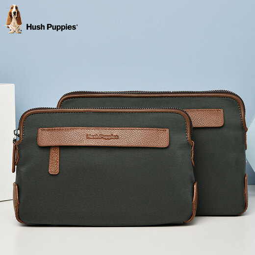 Hush Puppies Men's Handbag Casual Canvas Clutch Large Capacity Double Layer Personalized Trendy Fashion Clutch Men's Bag Large Officially Authorized Counterfeit 100% Double Zipper