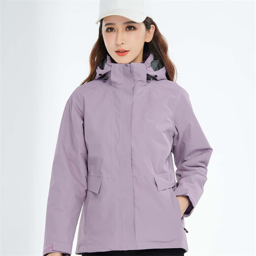 Simboo冲锋衣女男加厚三合一防风保暖外套加绒可拆卸登山滑雪户外衣服 12805紫色-女 2XL