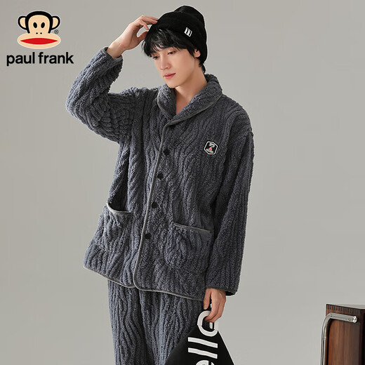 PAUL FRANK Big Mouth Monkey Couple Pajamas Women Winter Plus Velvet Thickened Coral Velvet Simple Casual Wearable Outerwear Home Clothing Suit Men