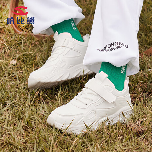 HOBIBEAR children's shoes spring and autumn children's sports shoes white shoes boys' shoes leather casual girls' shoes GS7593 white size 33