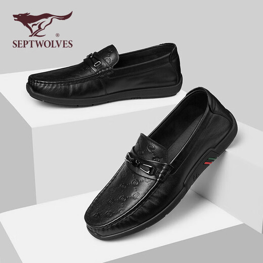 SEPTWOLVES first-layer cowhide bean shoes men's shoes men's autumn business casual leather shoes men's slip-on loafers black 42