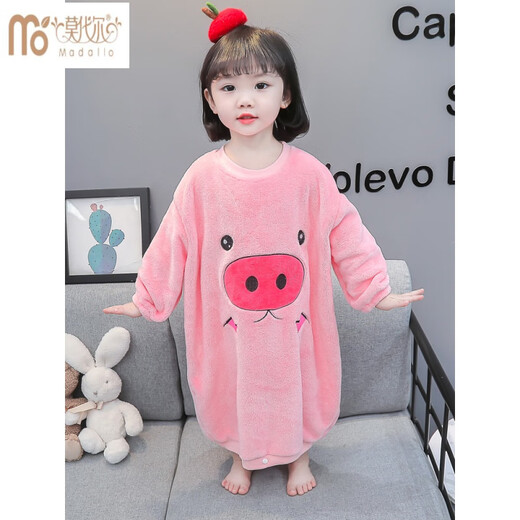 Modal Children's Flannel Sleeping Bag Autumn and Winter Baby Anti-kick Quilt One-piece Pajamas Girls Winter Coral Fleece Nightgown Pink Piggy 90 Recommended Height 78-88cm 2-3 Years Old
