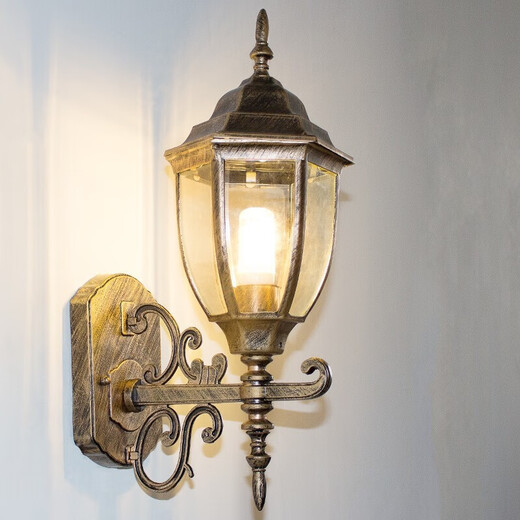 Outdoor wall lamp waterproof European retro balcony garden lamp American aisle staircase outdoor pastoral LED wall lamp sand black hexagonal wall lamp