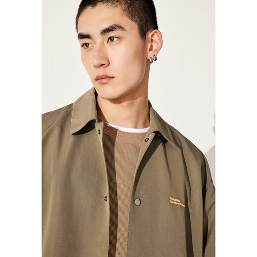 PEACEBIRD Men's Trendy Outdoor Autumn Embroidered Loose Large Windbreaker Men's Jacket B2BED3302 Brown 1 (Wide Type) L