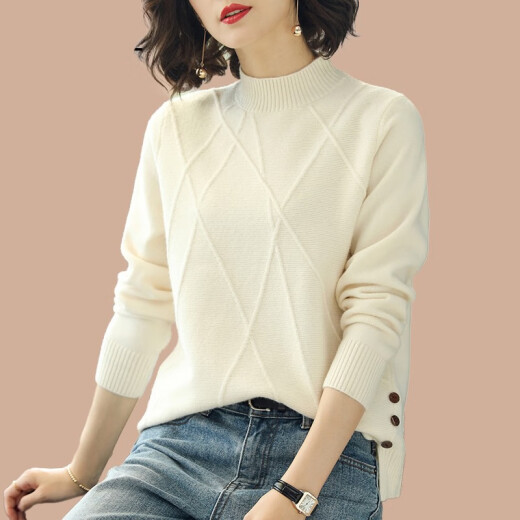 Cloud Story Spring and Autumn Knitted Sweater Women's Loose Slim Pullover Fashion Sweater Women's Top Bottoming Shirt Trendy White M (Recommended 85-105 Jin [Jin equals 0.5 kg])