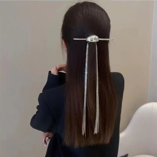 Chuxiang (CHUXIANG) unique niche design long tassel hairpin new trendy ponytail back head headdress European and American exaggerated hair accessories long tassel hairpin - pitted surface removable