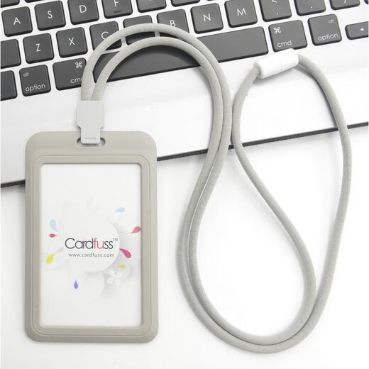 Fashionable round rope lanyard tag employee card bus card work card work permit campus card holder card with student bus C5 gray vertical version + 9734 silver round rope