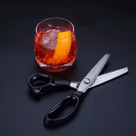 Bar Soul Mixer Orange Peel Making Tool Stainless Steel Serrated Scissors Lemon Peel Large Serrated Cocktail Decoration Tool Stainless Steel Large Serrated Orange Peel Scissors - Black